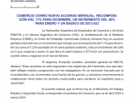 Acuerdo y circular sobre el nuevo aumento mensual para comercio